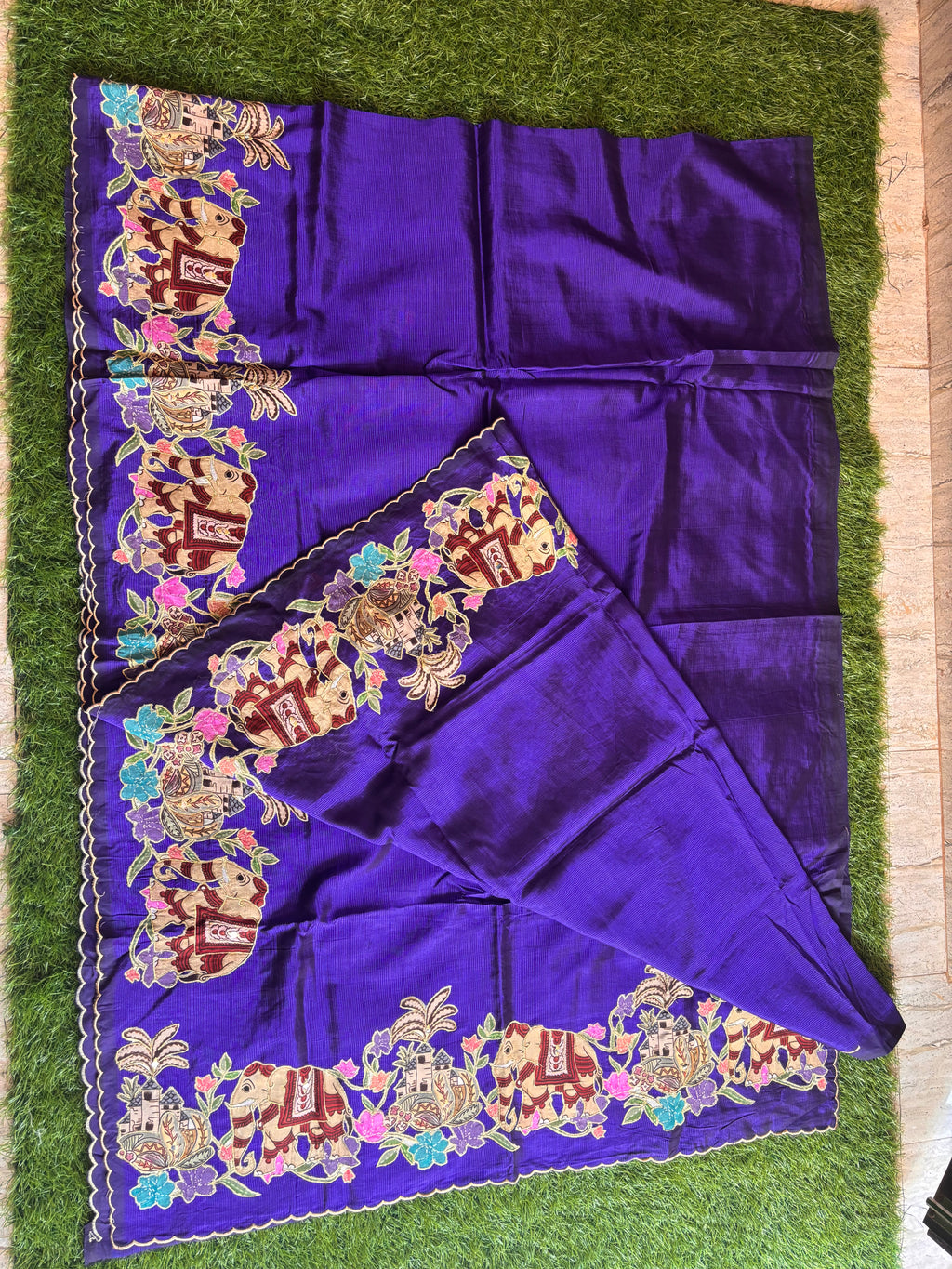 Pure Mangalagiri Purple Appliqué work saree