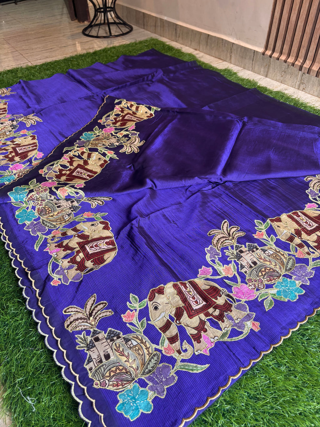 Pure Mangalagiri Purple Appliqué work saree