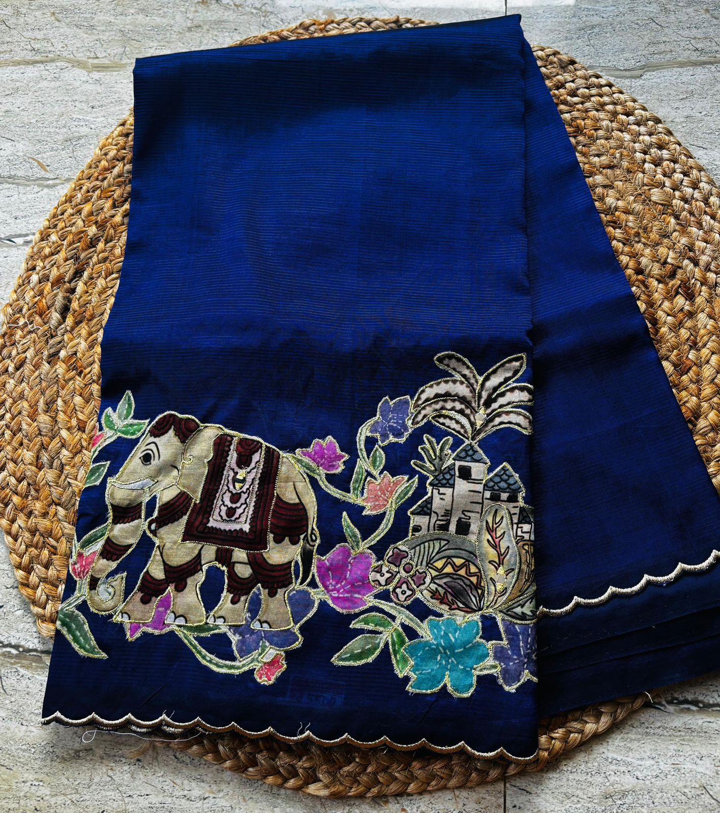 Purple Mangalagiri silk applique work saree