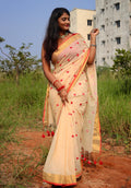 Offwhite Red hearts mulcotton saree